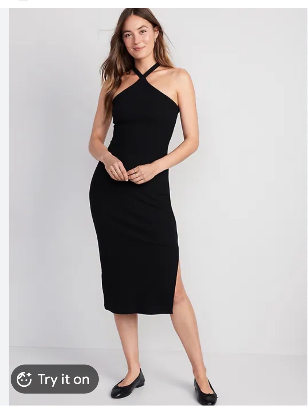 Old Navy Black Rib Knit Halter MIDI Dress Size Medium